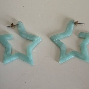 Mint Star Hoop Earrings